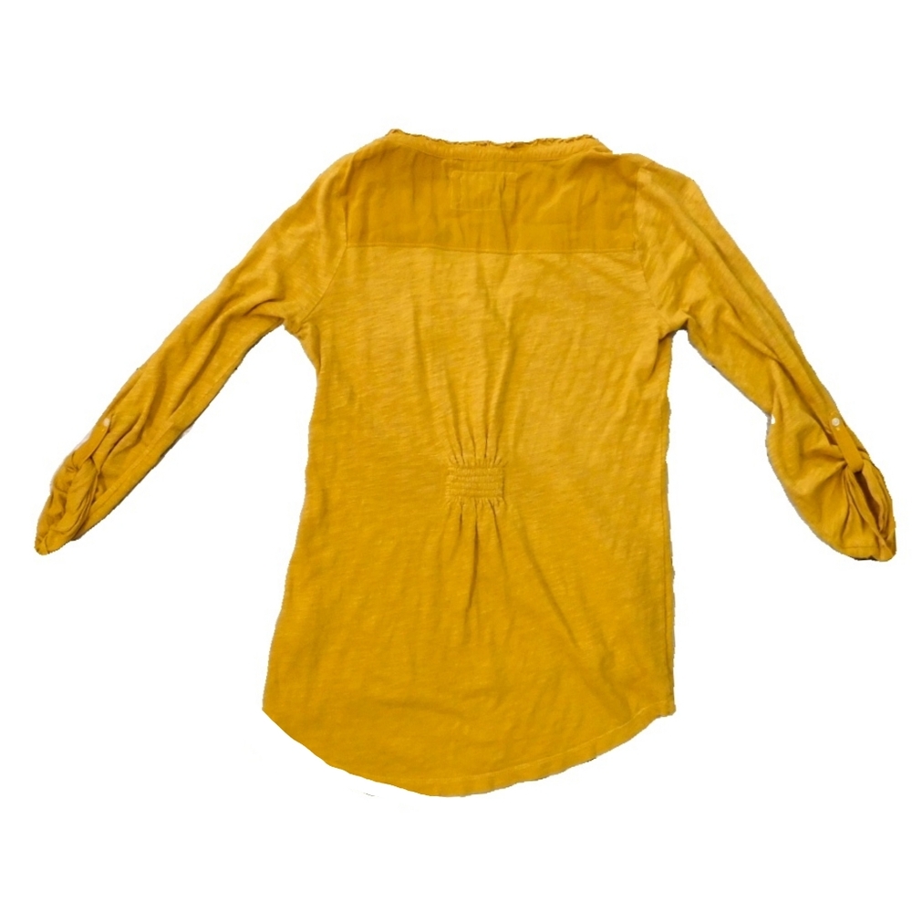 ANTHROPOLOGIE SZ XS MUSTARD LACE TRIM HENLEY SHIRT - Picture 6 of 7